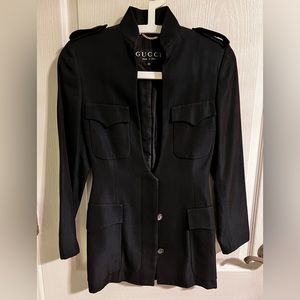 Gucci wool blend stand collar military jacket